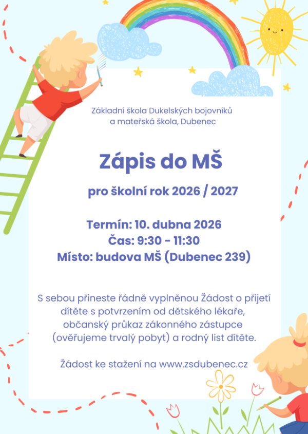 ZÁPIS DO MATEŘSKÉ ŠKOLY